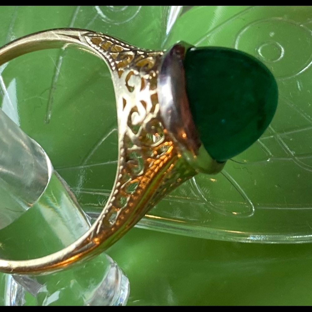 Art Deco Emerald Cabochon Ring - Picture 4 of 13
